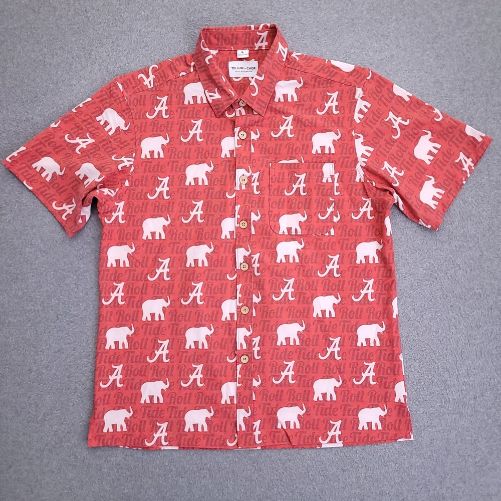 Alabama University Tellum+Chop Shirt Mens L Crimson Roll Tide All Over Print